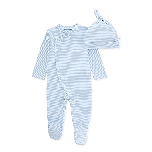 0840231690478 - BURTS BEES BABY BABY BOYS ROMPER JUMPSUIT, 100% ORGANIC COTTON ONE-PIECE SHORT SHORTALL, LONG SLEEVE COVERALL, BLUE MICRO STRIPE, PREEMIE