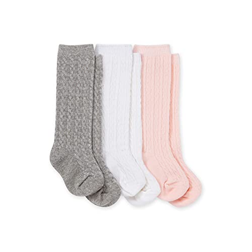 0840231696449 - BURTS BEES BABY - BABY GIRLS SOCKS, SET OF 3 CABLE KNIT KNEE-HIGH ORGANIC COTTON STOCKINGS
