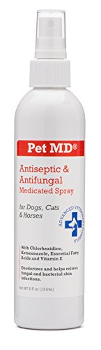0840235137559 - PET MD - ANTISEPTIC AND ANTIFUNGAL MEDICATED SPRAY FOR DOGS, CATS AND HORSES WITH CHLORHEXIDINE, KETOCONAZOLE, ESSENTIAL FATTY ACIDS, ALOE AND VITAMIN E - 8 OZ