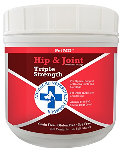 0840235139621 - PET MD HIP AND JOINT SUPPLEMENT FOR DOGS TRIPLE STRENGTH GLUCOSAMINE, CHONDROITIN, MSM - 120 COUNT HYPOALLERGENIC AND GRAIN FREE SOFT CHEWS