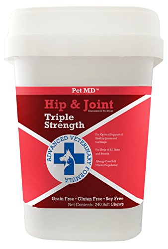 0840235139638 - PET MD HIP AND JOINT SUPPLEMENT FOR DOGS TRIPLE STRENGTH GLUCOSAMINE, CHONDROITIN, MSM - 240 COUNT HYPOALLERGENIC AND GRAIN FREE SOFT CHEWS