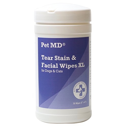0840235149446 - PET MD TEAR STAIN REMOVER FACIAL AND EYE WIPES FOR DOGS AND CATS - REMOVES CRUST, MUCUS TEAR AND SALIVA STAINS - 70 XL WIPES