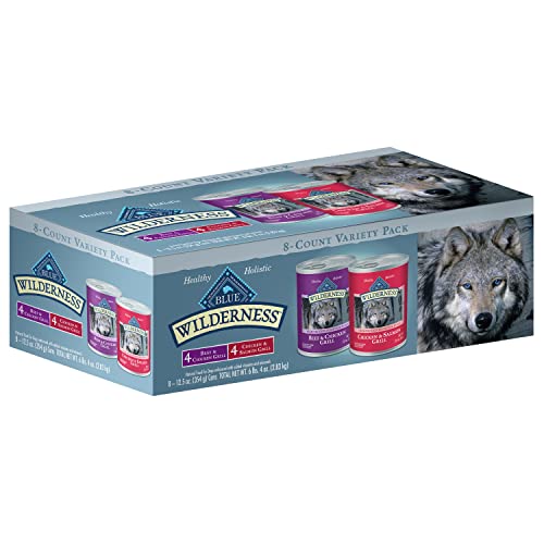 0840243138722 - BLUE BUFFALO WILDERNESS HIGH PROTEIN, NATURAL ADULT WET DOG FOOD VARIETY PACK, BEEF & CHICKEN GRILL AND CHICKEN & SALMON GRILL 12.5-OZ CANS (8 COUNT- 4 OF EACH FLAVOR)