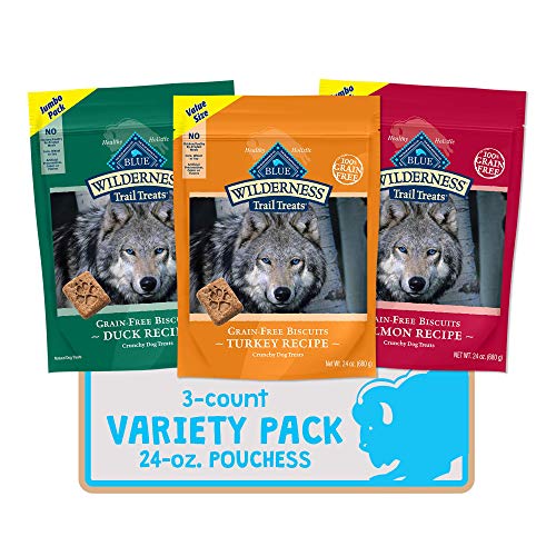 0840243139873 - BLUE BUFFALO WILDERNESS TRAIL TREATS HIGH PROTEIN GRAIN FREE CRUNCHY DOG TREATS BISCUITS, DUCK, TURKEY, SALMON RECIPES 24-OZ VARIETY PACK, 3CT