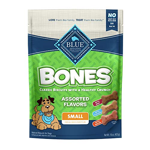 0840243141814 - BLUE BUFFALO BONES NATURAL CRUNCHY DOG TREATS, SMALL DOG BISCUITS, ASSORTED FLAVORS- BEEF, CHICKEN, BACON (16-OZ BAG, 4 COUNT)
