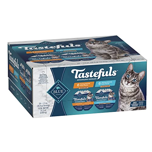 0840243143757 - BLUE BUFFALO TASTEFULS SPOONLESS SINGLES ADULT PATE WET CAT FOOD VARIETY PACK, CHICKEN AND TURKEY ENTRÉES, 2.6-OZ TWIN-PACK TRAYS (12 COUNT - 6 OF EACH FLAVOR)