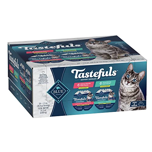 0840243143771 - BLUE BUFFALO TASTEFULS SAVORY SINGLES ADULT CUTS IN GRAVY WET CAT FOOD VARIETY PACK, SALMON AND TUNA ENTRÉE, 2.6-OZ TWIN-PACK TRAY (12 COUNT - 6 OF EACH FLAVOR)