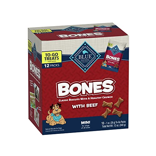 0840243145447 - BLUE BUFFALO BONES NATURAL CRUNCHY DOG TREATS TO-GO, MINI DOG BISCUITS, BEEF 1-OZ BAGS (PACK OF 12)