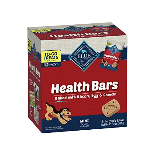 0840243145454 - BLUE BUFFALO HEALTH BARS NATURAL CRUNCHY DOG TREATS TO-GO, MINI BISCUITS, BACON, EGG & CHEESE 1-OZ BAGS (PACK OF 12)