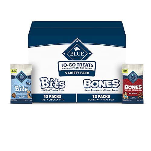 0840243145508 - BLUE BUFFALO BITS & BONES SOFT-MOIST TRAINING TREATS & CRUNCHY DOG BISCUITS TO-GO, CHICKEN & BEEF VARIETY PACK, 1-OZ BAGS (24 COUNT - 12 OF EACH)