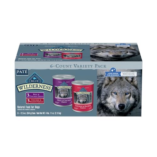 0840243149735 - BLUE BUFFALO WILDERNESS HIGH PROTEIN BEEF AND CHICKEN & SALMON AND CHICKEN WET DOG FOOD VARIETY PACK FOR ADULT DOGS, GRAIN-FREE, 12.5 OZ. CANS (6 PACK)