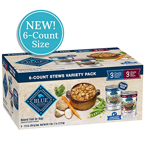 0840243149742 - BLUE BUFFALO BLUES STEW CHICKEN & BEEF IN GRAVY WET DOG FOOD VARIETY PACK FOR ADULT DOGS, GRAIN-FREE, 12.5 OZ. CANS (6 PACK)