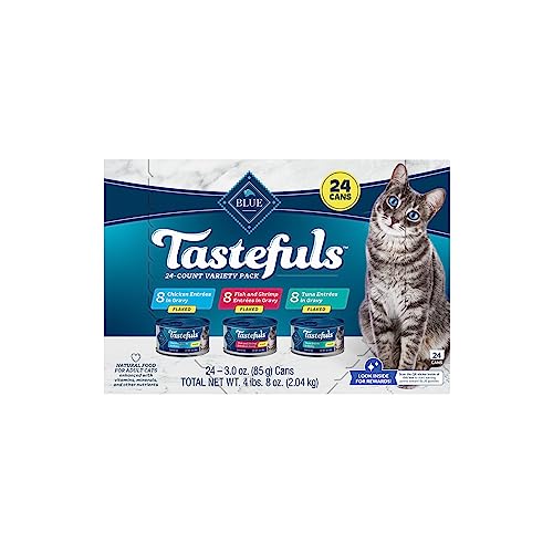 0840243151042 - BLUE BUFFALO TASTEFULS NATURAL FLAKED WET CAT FOOD VARIETY PACK, TUNA, CHICKEN AND FISH & SHRIMP ENTREES IN GRAVY 3-OZ CANS (24 COUNT)