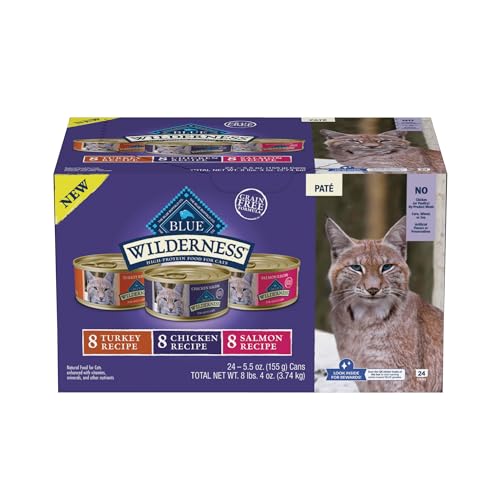 0840243151639 - BLUE BUFFALO WILDERNESS HIGH PROTEIN, NATURAL ADULT PATE WET CAT FOOD VARIETY PACK, CHICKEN, SALMON, TURKEY 5.5-OZ CAN (24 COUNT - 8 OF EACH FLAVOR)