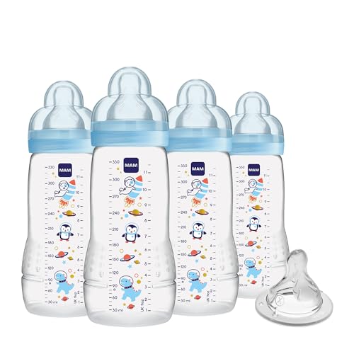 0840247690554 - MAM EASY ACTIVE BABY BOTTLE WITH BONUS NIPPLE, FAST FLOW SKINSOFT SILICONE NIPPLE WITH WIDE NECK ERGONOMIC DESIGN, EASY TO HOLD, BPA-FREE BABY BOTTLES WITH LEAK-PROOF CAPS FOR 4 PLUS MONTHS BABY, BOY