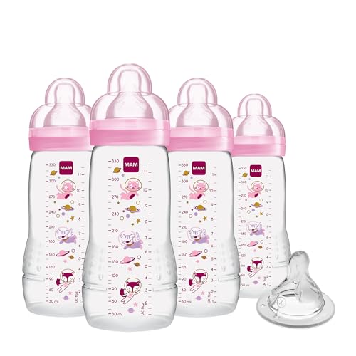 0840247690561 - MAM EASY ACTIVE BABY BOTTLE WITH BONUS NIPPLE, FAST FLOW SKINSOFT SILICONE NIPPLE WITH WIDE NECK ERGONOMIC DESIGN, EASY TO HOLD, BPA-FREE BOTTLES WITH LEAK-PROOF CAPS FOR 4 PLUS MONTHS BABY, GIRL