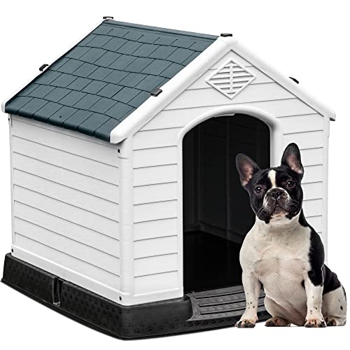0840265285350 - YITAHOME LARGE PLASTIC DOG HOUSE OUTDOOR INDOOR INSULATED DOGHOUSE PUPPY SHELTER WATER RESISTANT EASY ASSEMBLY STURDY DOG KENNEL WITH AIR VENTS AND ELEVATED FLOOR (28.5L*26W*28H, GRAY)