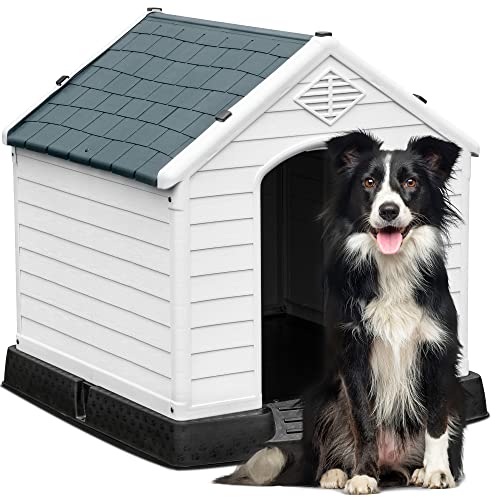 0840265285367 - YITAHOME LARGE PLASTIC DOG HOUSE OUTDOOR INDOOR INSULATED DOGHOUSE PUPPY SHELTER WATER RESISTANT EASY ASSEMBLY STURDY DOG KENNEL WITH AIR VENTS AND ELEVATED FLOOR (34.5L*31W*32H, GRAY)