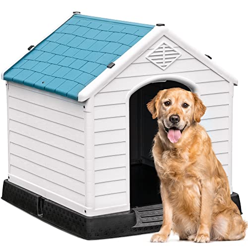 0840265285374 - YITAHOME LARGE PLASTIC DOG HOUSE OUTDOOR INDOOR INSULATED DOGHOUSE PUPPY SHELTER WATER RESISTANT EASY ASSEMBLY STURDY DOG KENNEL WITH AIR VENTS AND ELEVATED FLOOR (41L*38W*39H, BLUE)