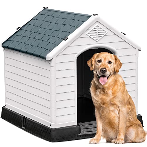 0840265285398 - YITAHOME LARGE PLASTIC DOG HOUSE OUTDOOR INDOOR INSULATED DOGHOUSE PUPPY SHELTER WATER RESISTANT EASY ASSEMBLY STURDY DOG KENNEL WITH AIR VENTS AND ELEVATED FLOOR (41L*38W*39H, GRAY)