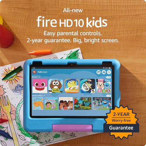 0840268916695 - ALL-NEW AMAZON FIRE 10 KIDS TABLET- 2023, AGES 3-7 | BRIGHT 10.1 HD SCREEN WITH AD-FREE CONTENT AND PARENTAL CONTROLS INCLUDED, 13-HR BATTERY, 32 GB, BLUE