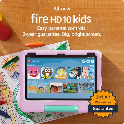 0840268936969 - ALL-NEW AMAZON FIRE 10 HD KIDS TABLET- 2023, AGES 3-7 | BRIGHT 10.1 HD SCREEN WITH AD-FREE CONTENT AND PARENTAL CONTROLS INCLUDED, 13-HR BATTERY, 32 GB, PINK