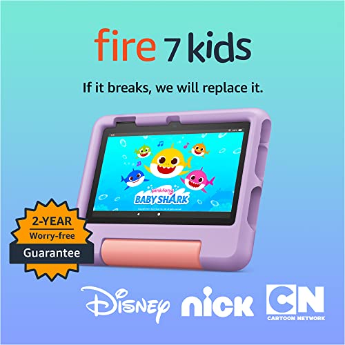 0840268959197 - AMAZON FIRE 7 KIDS TABLET - AGES 3-7 | 6 MONTHS OF AD-FREE CONTENT, 10-HR BATTERY, PARENTAL CONTROLS, KID-PROOF CASE WITH KICKSTAND, 16 GB, PURPLE
