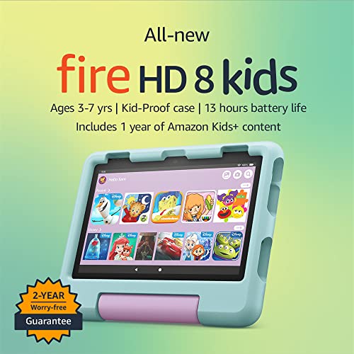 0840268992590 - ALL-NEW FIRE HD 8 KIDS TABLET, 8 HD DISPLAY, AGES 3-7, INCLUDES 2-YEAR WORRY-FREE GUARANTEE, KID-PROOF CASE, 32 GB, (2022 RELEASE), DISNEY PRINCESS