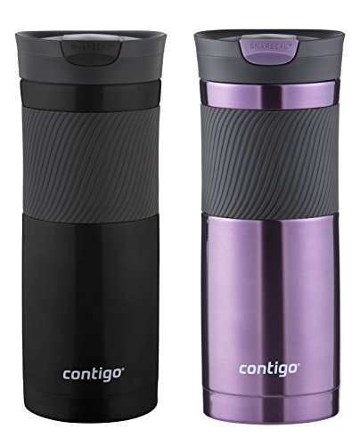 0840276125980 - CONTIGO SNAPSEAL VACUM INSULATED STAINLESS STEEL TRAVEL MUG , 20-OUNCE, MATTE BLACK/ RADIANT ORCHID, 2-PACK