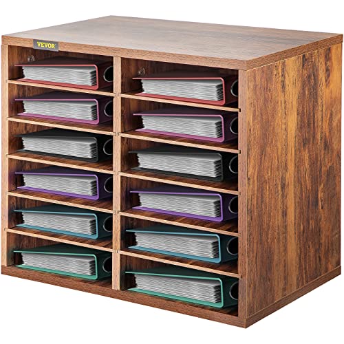 0840281543236 - VEVOR WOOD LITERATURE ORGANIZER, 12 COMPARTMENTS, ADJUSTABLE SHELVES, MEDIUM DENSITY FIBERBOARD MAIL CENTER, OFFICE HOME SCHOOL STORAGE FOR FILES, DOCUMENTS, PAPERS, MAGAZINES,BROWN