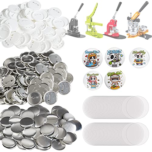 0840281566181 - VEVOR 500 SETS 2.25 INCH 58MM PIN BACK BUTTON PARTS FOR BUTTON MAKER MACHINE, DIY ROUND BUTTON BADGE PARTS, SET INCLUDES METAL TOP, PLASTIC/METAL BUTTON, CLEAR FILM, AND BLANK PAPER FOR GIFTS PRESENTS
