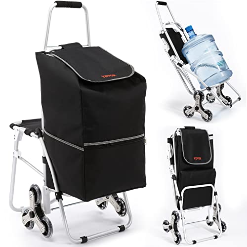 0840281566310 - VEVOR SHOPPING CART WITH WHEELS, STAIR CLIMBING GROCERY CART WITH 50L REMOVABLE SHOPPING BAG, 165LBS FOLDABLE UTILITY CART TROLLEY DOLLY WITH SEAT, STAIR CLIMBER CART FOR GROCERY SHOPPING TRAVEL