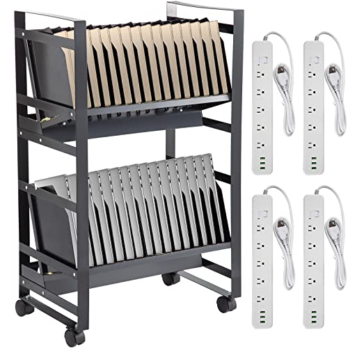 0840281597949 - VEVOR OPEN CHARGING CART, 32 DEVICE, CHARGING CABINET FOR CHARGE AND TRANSPORT LAPTOP COMPUTERS, CHROMEBOOK, IPAD, TABLETS, STORAGE CART WITH 4 POWER STRIPS, 12 USB PORTS, LOCKABLE CASTERS, BLACK