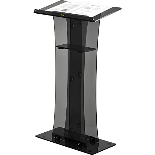 0840281598823 - VEVOR ACRYLIC PULPIT, 47 TALL, CLEAR PODIUM STAND W/WIDE READING SURFACE & STORAGE SHELF, FLOOR-STANDING PLEXIGLASS LECTERN FOR CHURCH OFFICE SCHOOL, BLACK