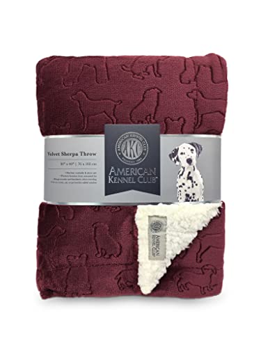 0840294183177 - AMERICAN KENNEL CLUB PREMIUM VELVET SHERPA PET BLANKET SOFT AND WARM PET THROW FOR DOGS & CATS – 40”X30” - WINE