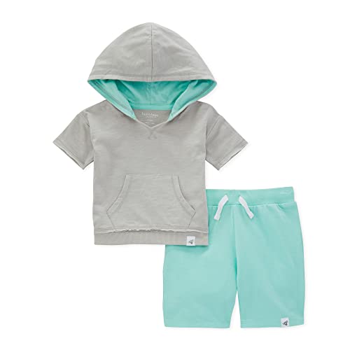 0840316813464 - BURTS BEES BABY BABY BOYS SHIRT AND PANT SET, TOP & BOTTOM OUTFIT BUNDLE, 100% ORGANIC COTTON, FOG HOODED TEE & SHORT
