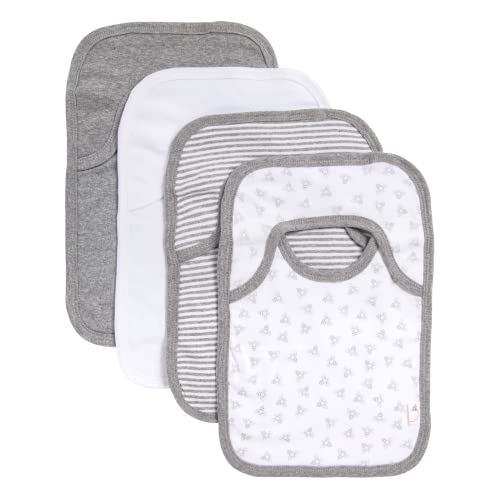 0840316835831 - BURTS BEES BABY UNISEX BIBS, LAP-SHOULDER DROOL CLOTHS, 100% ORGANIC COTTON WITH ABSORBENT TERRY TOWEL BACKING, LIGHT GREY PRINTS, 5-PACK US