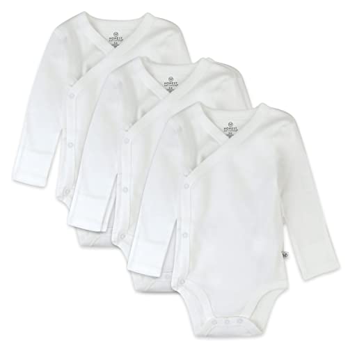 0840321211484 - HONESTBABY BABY BOYS 3-PACK ORGANIC COTTON LONG SLEEVE SIDE-SNAP KIMONO BODYSUITS AND TODDLER T-SHIRT SET, HONESTLY PURE WHITE, NEWBORN US