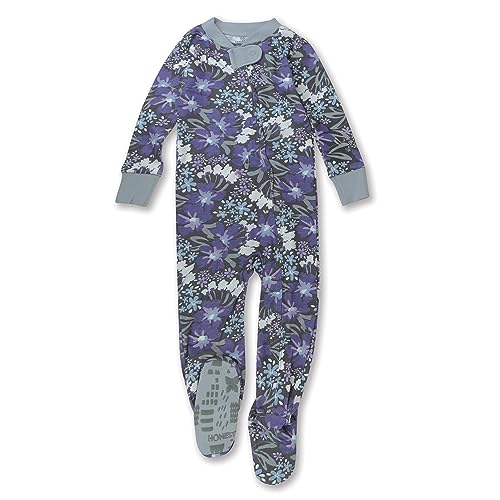 0840321215161 - HONESTBABY NON-SLIP FOOTED PAJAMAS ONE-PIECE SLEEPER JUMPSUIT ZIP-FRONT PJS 100% ORGANIC COTTON FOR BABY GIRLS, JUMBO FLORAL DUSTY PURPLE, 12 MONTHS