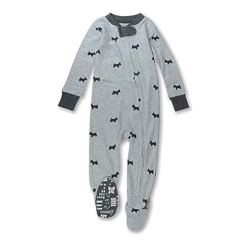 0840321215727 - HONESTBABY BABY BOYS ORGANIC COTTON SNUG-FIT FOOTED PAJAMAS, SCOTTY DOG LIGHT HEATHER GREY, 24 MONTHS