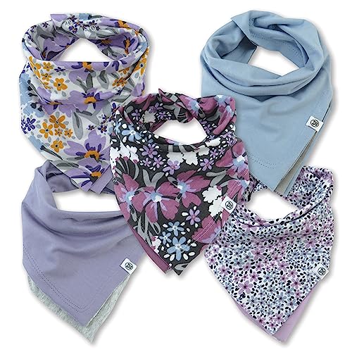 0840321216885 - HONESTBABY MULTIPACK REVERSIBLE BANDANA DROOL BIBS BURPCLOTHS ADJUSTABLE SNAPS FOR INFANT BABY BOYS & GIRLS 100% ORGANIC COTTON, 5-PACK JUMBO FLORAL DUSTY PURPLE, ONE SIZE
