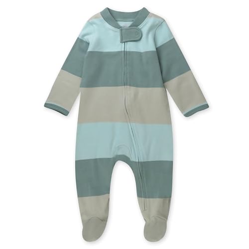 0840321218797 - HONESTBABY SLEEP AND PLAY FOOTED PAJAMAS ONE-PIECE SLEEPER JUMPSUIT ZIP-FRONT PJS ORGANIC COTTON FOR BABY BOYS, UNISEX, JUMBO STRIPE SAGE, 0-3 MONTHS