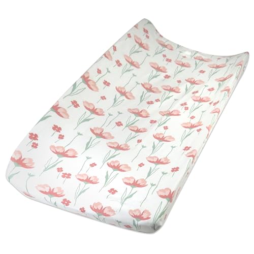 0840321237521 - HONESTBABY ORGANIC COTTON CHANGING PAD COVER, STRAWBERRY PINK FLORAL, ONE SIZE
