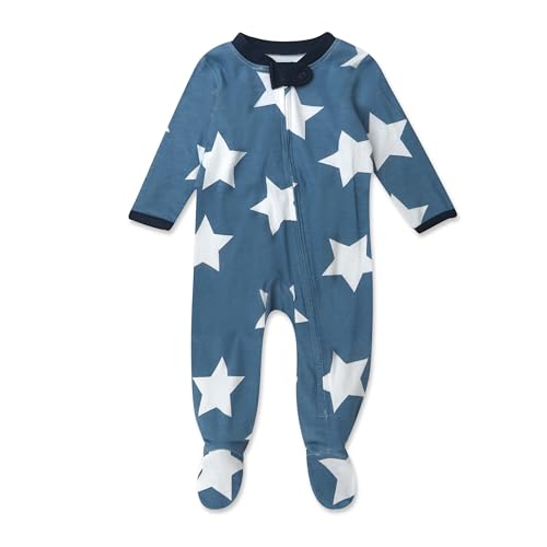 0840321253590 - HONESTBABY SLEEP AND PLAY FOOTED PAJAMAS ONE-PIECE SLEEPER JUMPSUIT ZIP-FRONT PJS ORGANIC COTTON FOR BABY BOYS, UNISEX, JUMBO STAR BLUE, 6-9 MONTHS