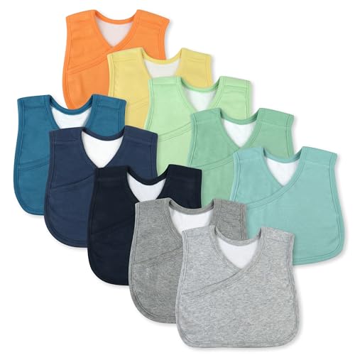 0840321258854 - HONESTBABY MULTIPACK REVERSIBLE 4-IN-1 BIBS ABSORBENT TERRY AND KNIT 100% ORGANIC COTTON INFANT BABY BOYS, GIRLS, UNISEX, 10-PACK RAINBOW BLUES, ONE SIZE
