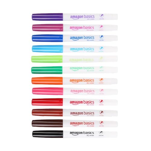 0840324400441 - AMAZON BASICS LOW ODOR ULTRA FINE TIP DRY ERASE WHITE BOARD MARKERS - ASSORTED COLORS, 12 PACK