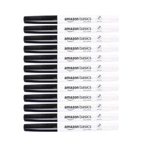 0840324400458 - AMAZON BASICS LOW ODOR ULTRA FINE TIP DRY ERASE WHITE BOARD MARKERS - BLACK, 12 PACK