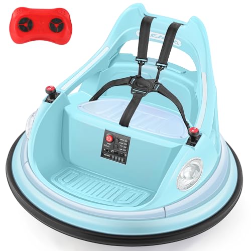 0840325621593 - ELEMARA BUMPER CAR FOR KIDS & TODDLERS, 1.9MPH MAX, 12V RIDE ON TOYS W/REMOTE CONTROL, 2 PLAYING MODES, 2-SPEED, 360° SPIN, BUMPING TOY GIFTS W/BLUETOOTH, 5 FLASHING LIGHTS, DIY STICKERS, LIGHT BLUE