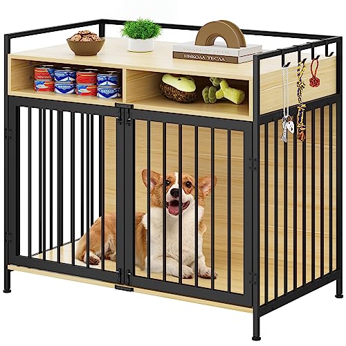 0840332303697 - YITAHOME XL DOG CRATE FURNITURE 41 WITH 2 DRAWERS, LARGE DOG KENNEL END TABLE, WOODEN DOG CAGE INDOOR DOG HOUSE PET CRATE TABLE WITH DOUBLE DOORS FOR LARGE SMALL MEDIUM DOGS, WALNUT COLOR