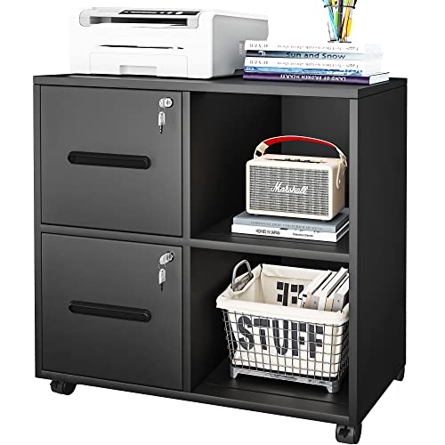 0840332305998 - YITAHOME 2-DRAWER FILING CABINET, THICKENED STEEL MOBILE LATERAL FILING CABINET ON WHEELS FOR A4/LETTER SIZE, PRINTER STAND WITH OPEN STORAGE SHELVES FOR HOME OFFICE
